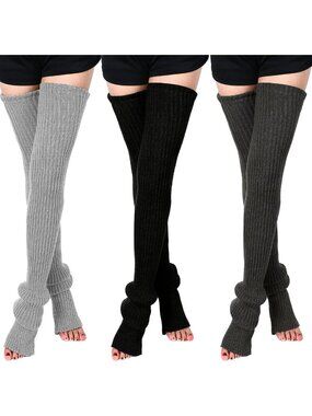 Cozy Thigh High Knit Leg Warmers - 3 Pairs Footless Sweater Socks for Women